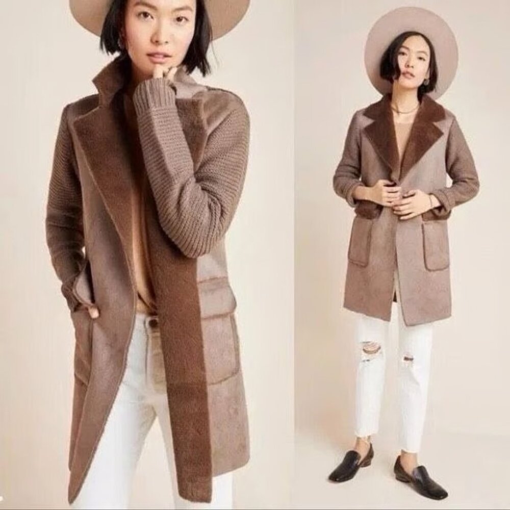 Anthropologie Faux Shearling Fur and Knit Cardigan
